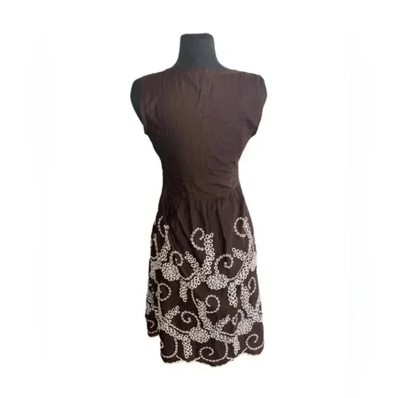 Tocca Brown Embroidered Midi Dress Tie Front | 4 - Picture 2 of 5